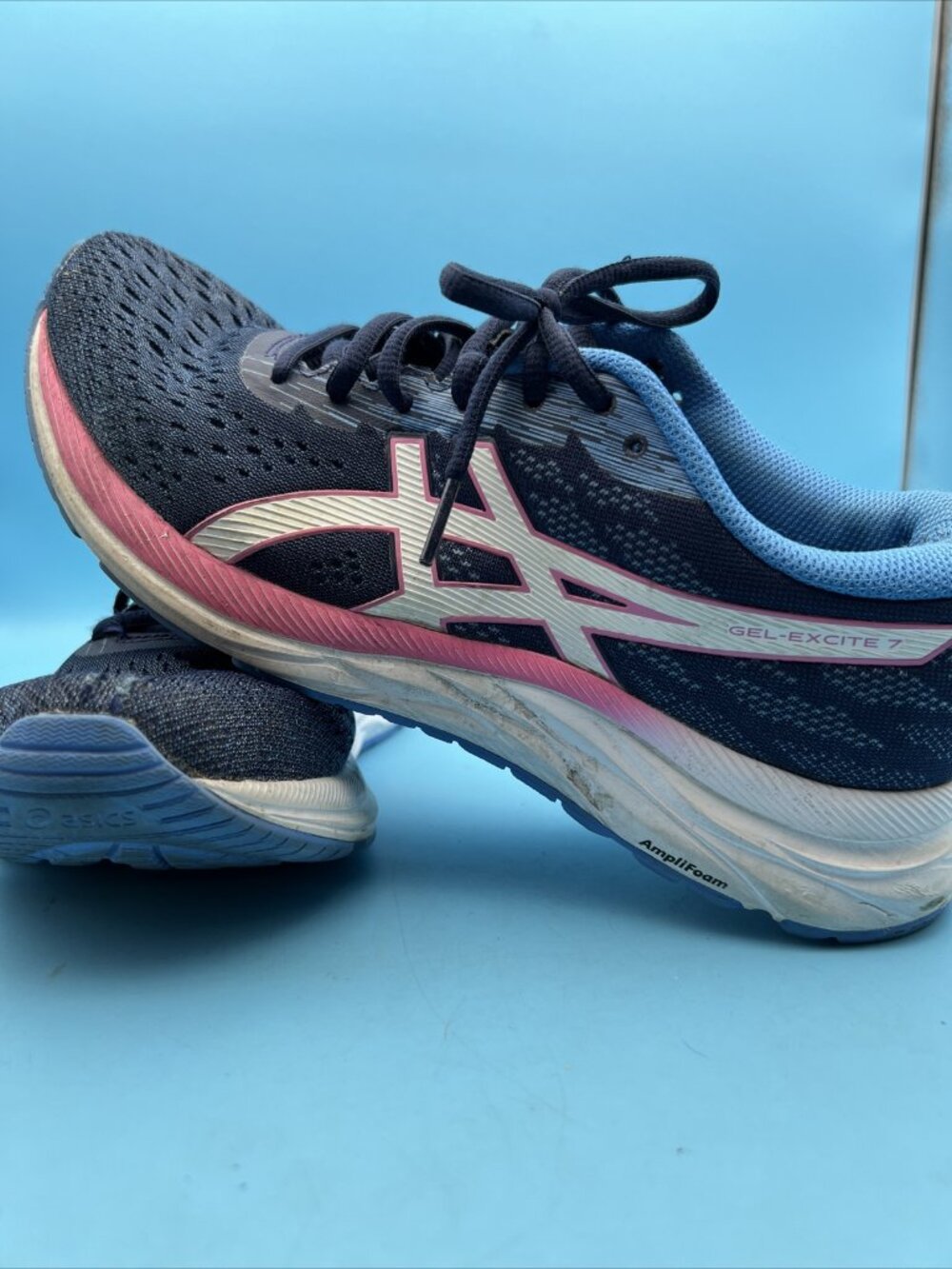 Asics Women's Size 10 Gel Excite 7 White Pink Blue Athletic Sneakers Amplifoam